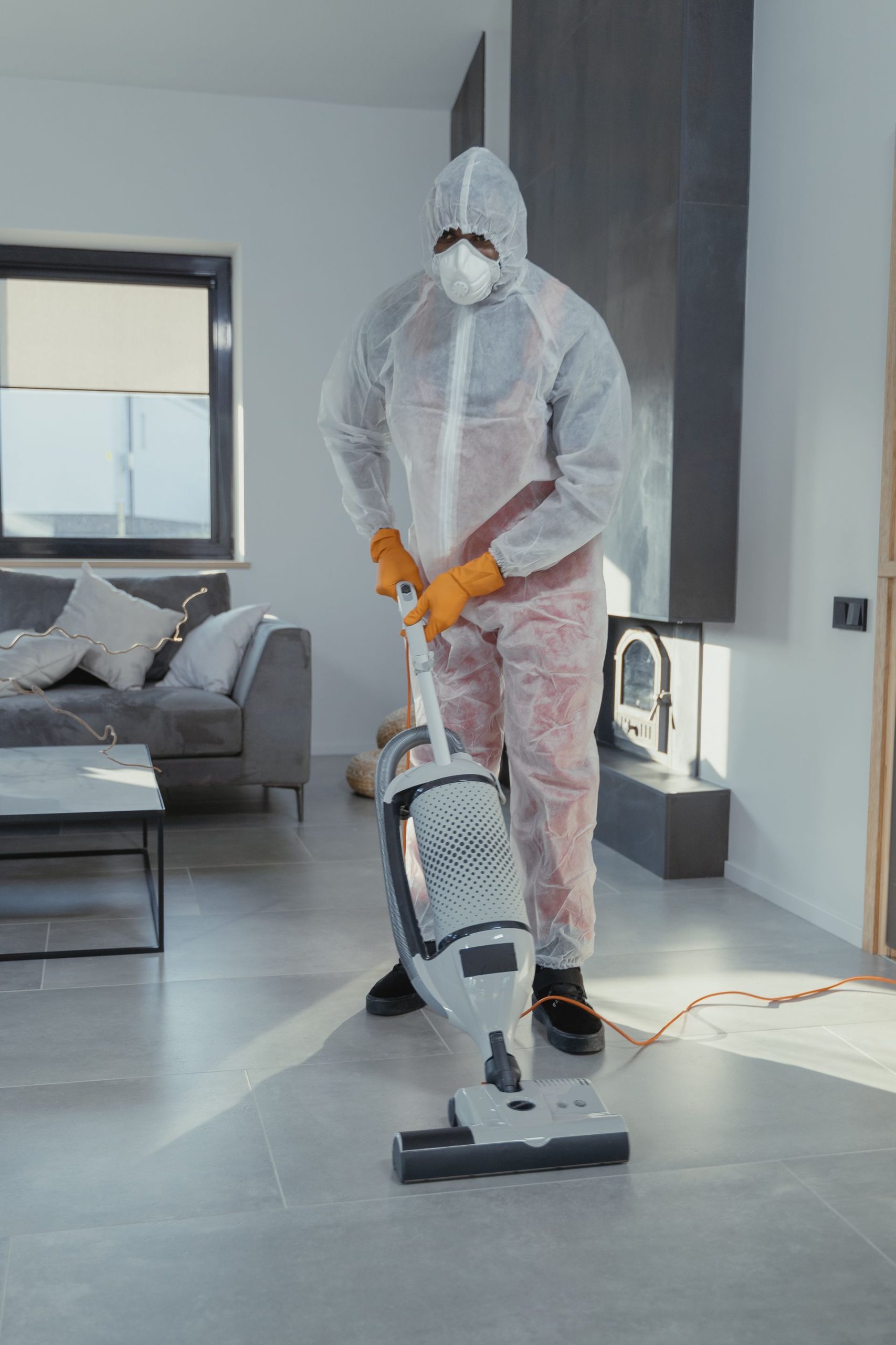 Commercial cleaning professional at work