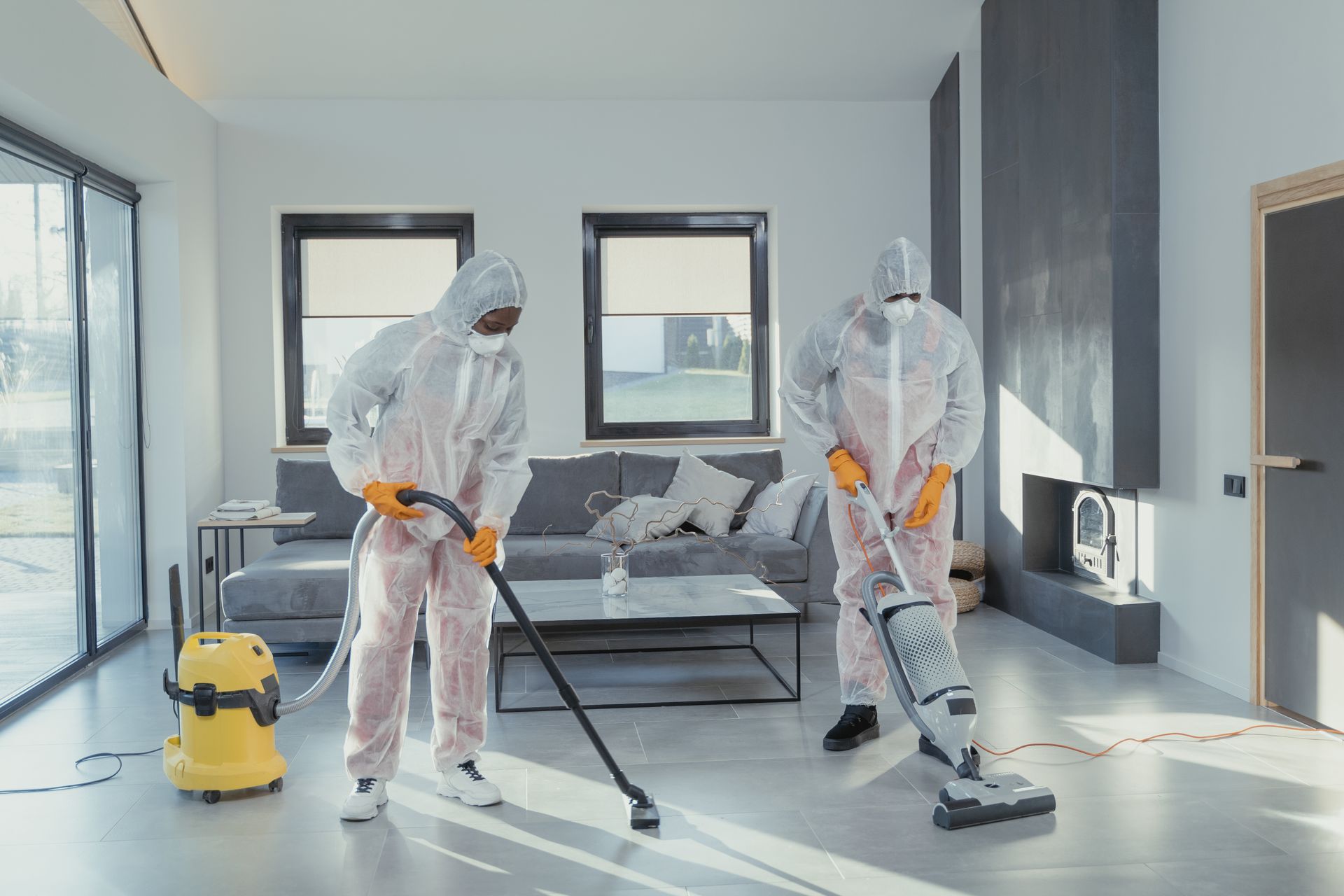Commercial cleaning professional at work