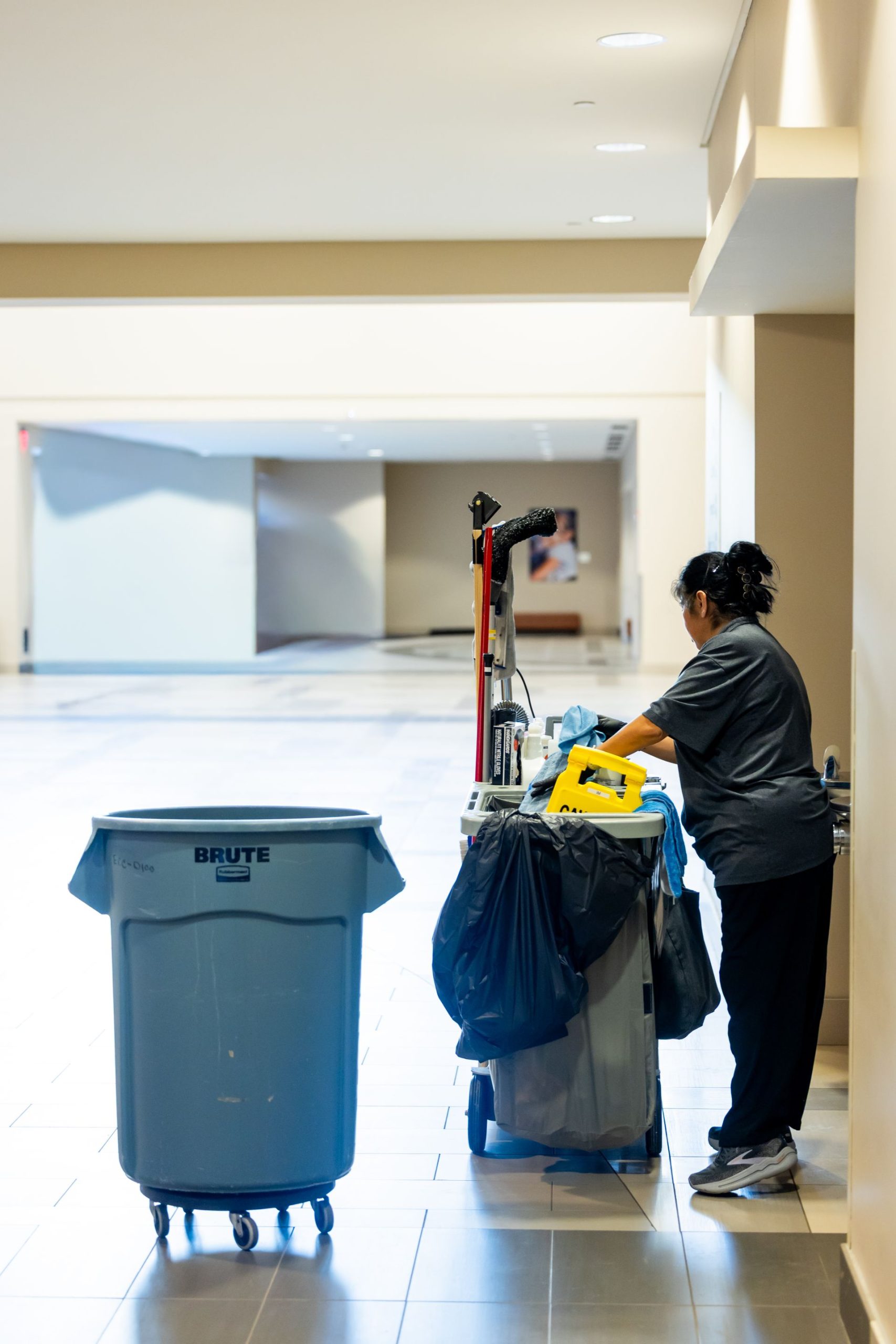 Commercial cleaning professional at work