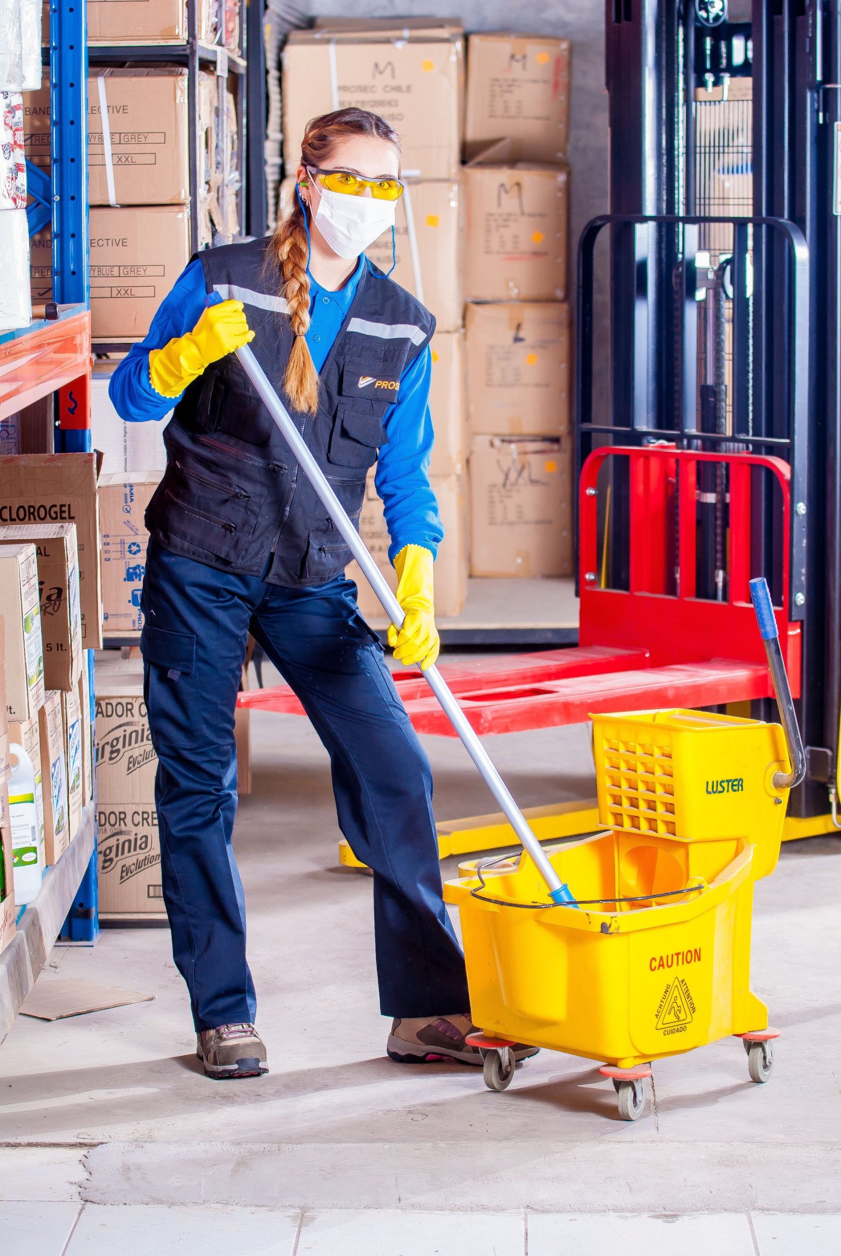 Commercial cleaning professional at work